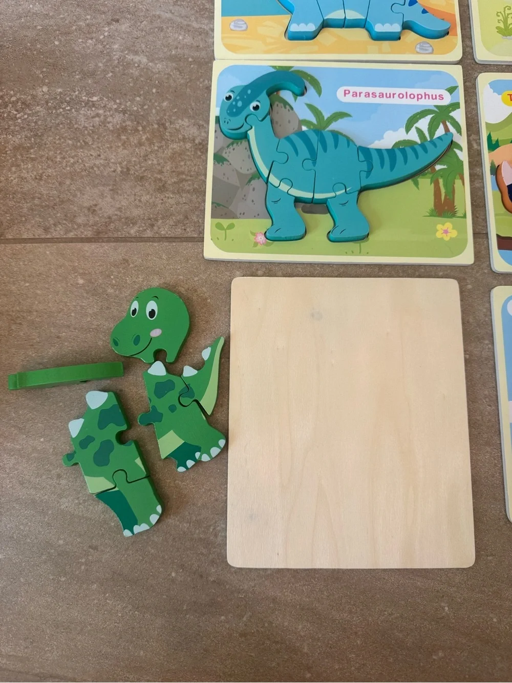 Kids Dinosaur Wooden Puzzle toy Set - 6 bright colors